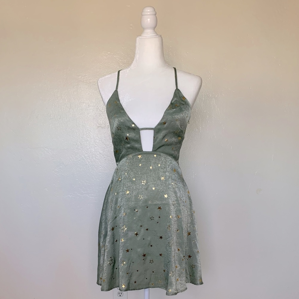 Nasty Gal Satin Mini Dress in Sage Green